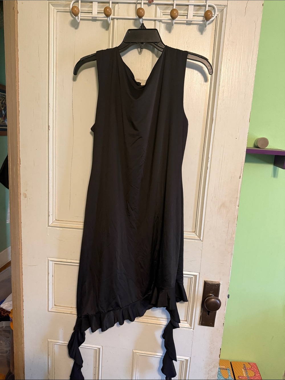 Sleeveless Black Asymmetrical Ruffle Dress